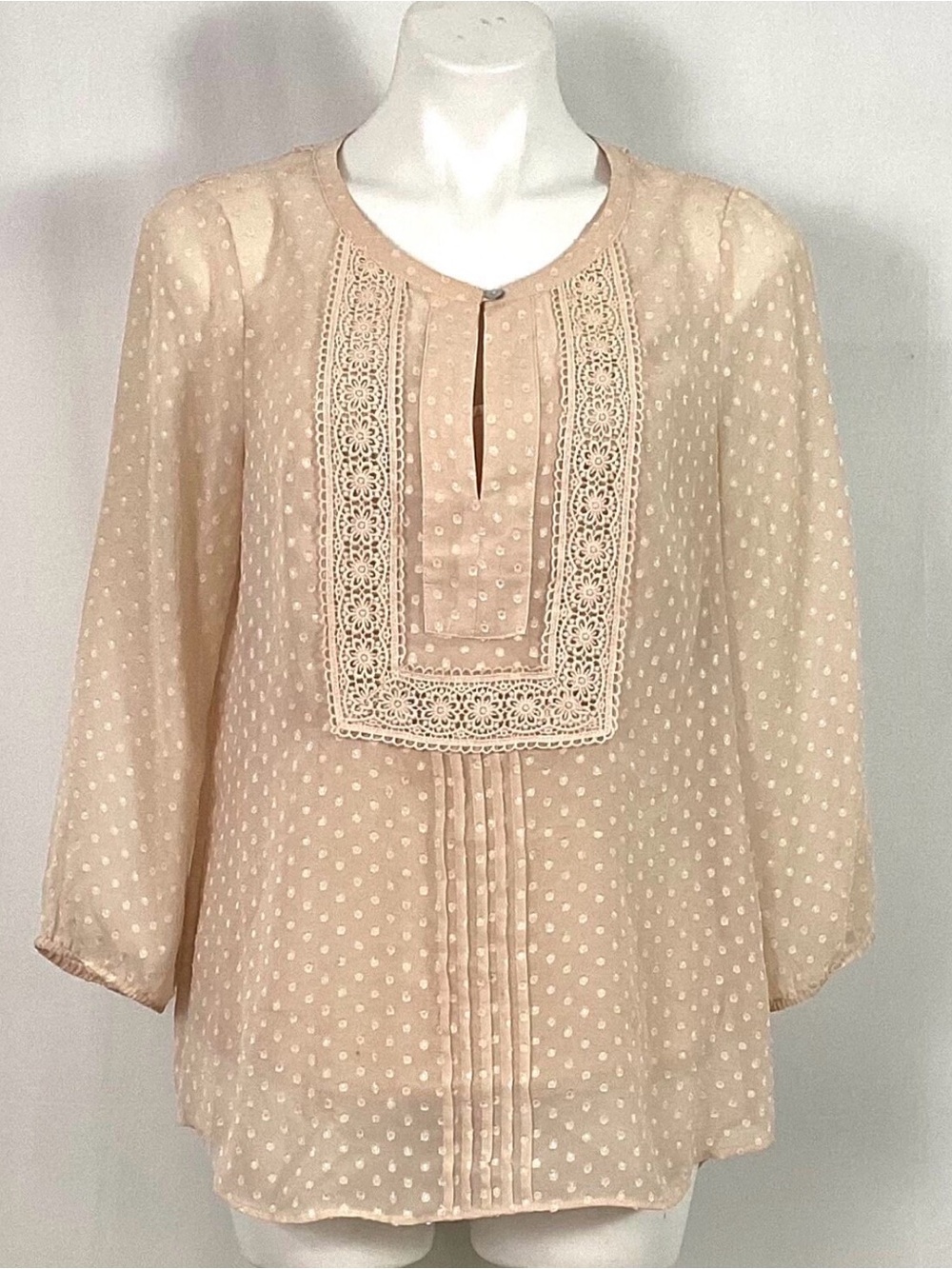 Vintage Daniel Rainn Blush Pink Crochet Bib Peasant Top